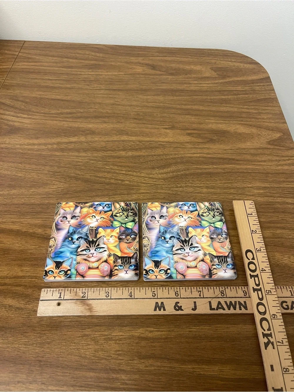 Colorful Cat Pattern Ceramic Coasters - Set of 2